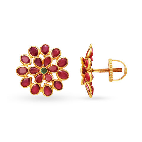 Gorgeous 22 Karat Yellow Gold And Stone Studs