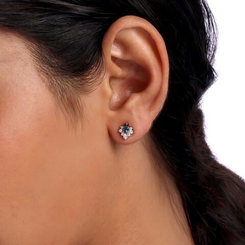Sparkly Blue Diamond & Gold Stud Earrings