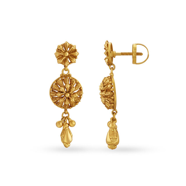 Whimsical 22 Karat Yellow Gold Short Drop Earrings,,hi-res image number null