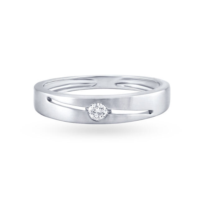 Sparkling Ridged Platinum and Diamond Ring,,hi-res image number null