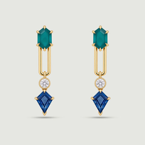 Fresh Geometric Onyx and Topaz Drop Earrings