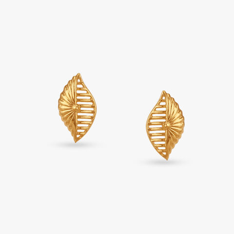 Leaf Crest Gold Stud Earrings
