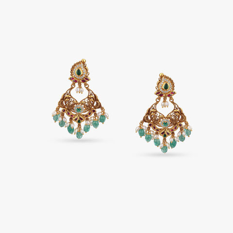 Enchanted Peacock Gold Drop Earrings