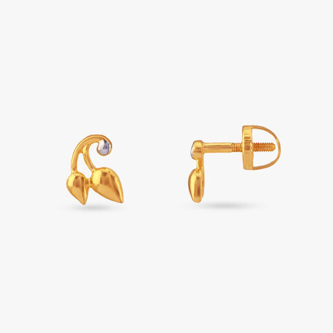 Leafy Hug Gold Stud Earrings for Kids