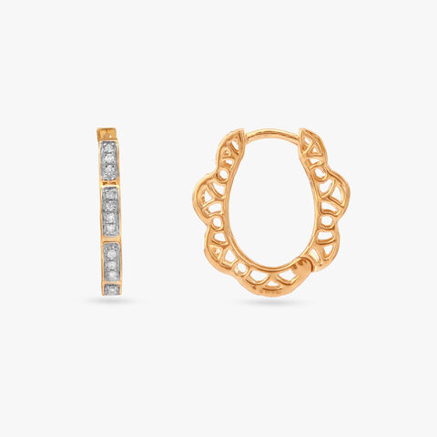 Scallop Square Diamond Hoop Earrings