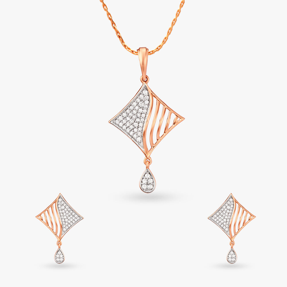 Abstract Diamond Pendant and Earrings Set Tanishq Online Store
