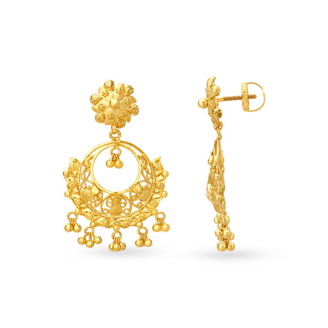 Ethereal Yellow Gold Carved Floral Drop Earrings,,hi-res image number null