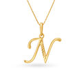 N Letter Grooved Gold Pendant,,hi-res image number null