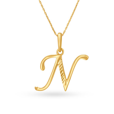 N Letter Grooved Gold Pendant