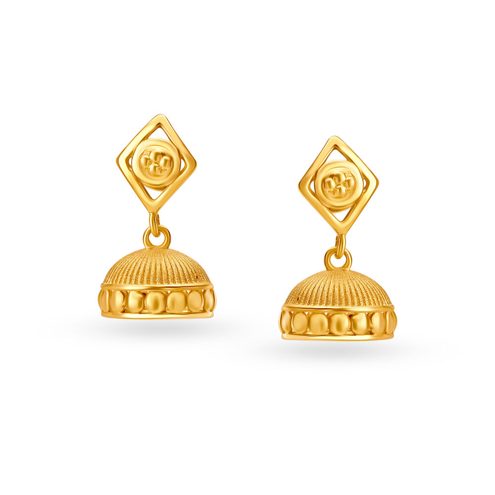 Graceful Dome Shaped Gold Jhumka Earrings For Kids