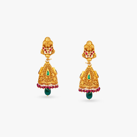Floral Cascade Gold Jhumka Earrings