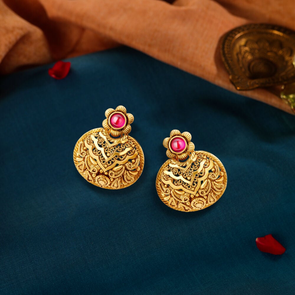 Tanishq antique top gold earrings