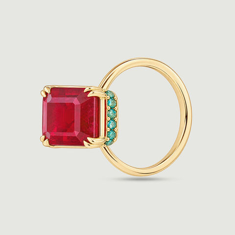 Bold Framed Onyx and Ruby Ring