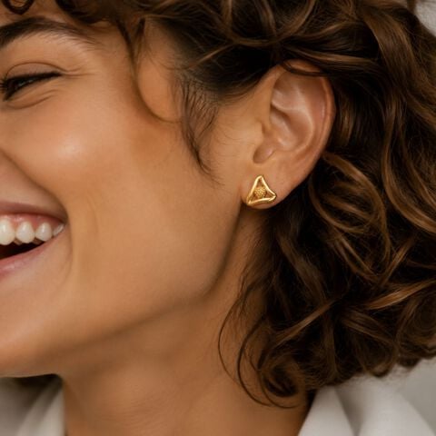 Eccentric Gold Flowerbud Stud Earrings