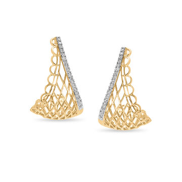 14 KT Yellow Gold Fishnet Diamond Hoop Earrings