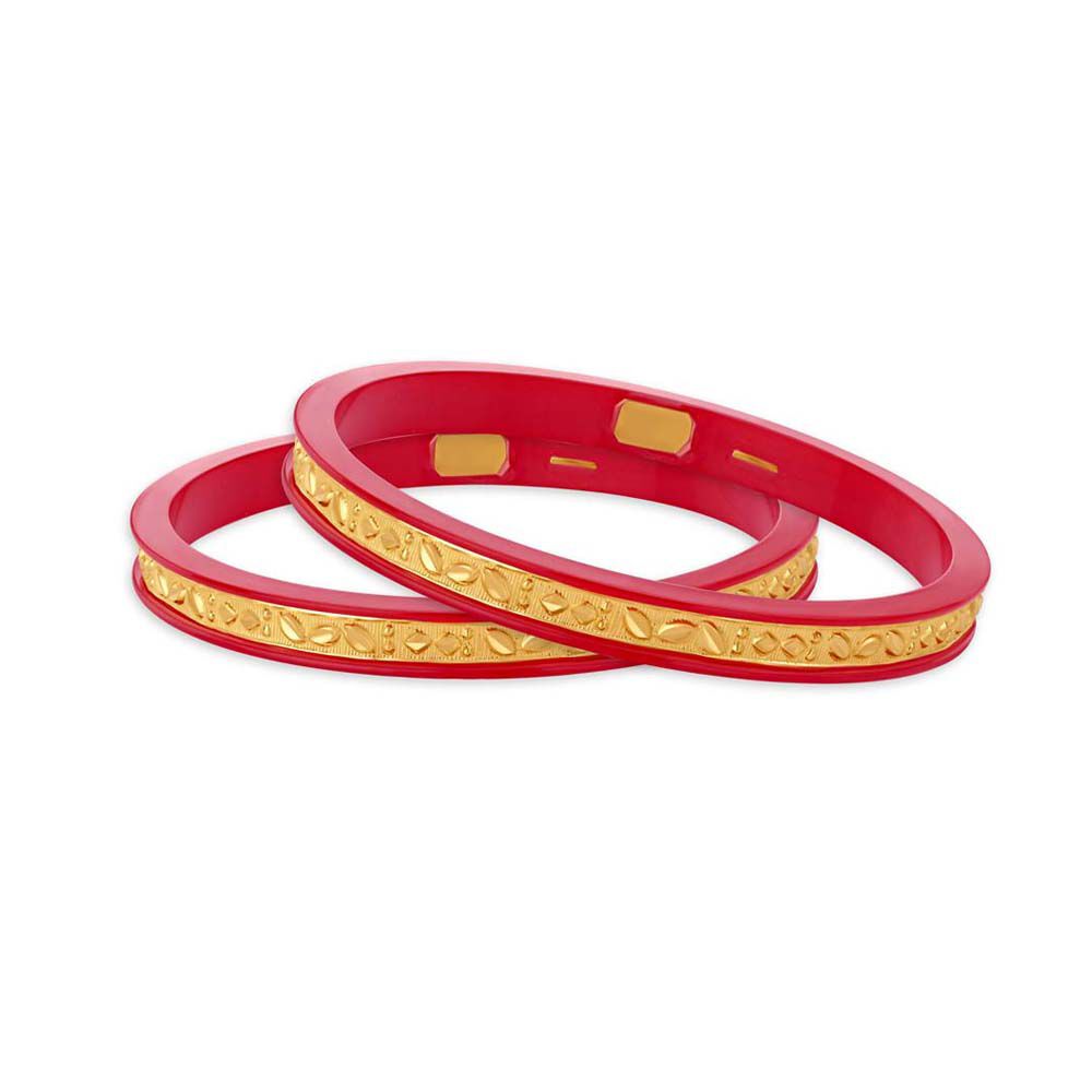 Carved Work Red Shanka Gold Bangle