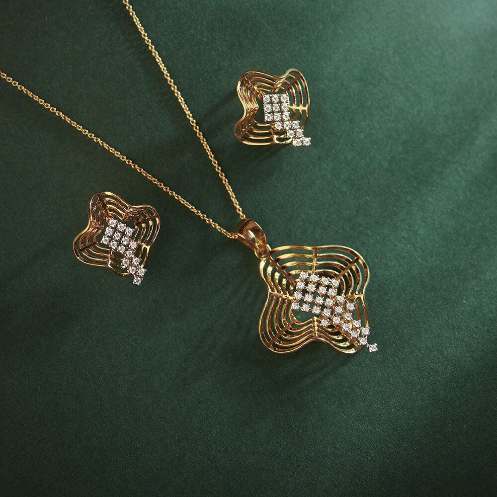 Contemporary Diamond Pendant and Earrings Set