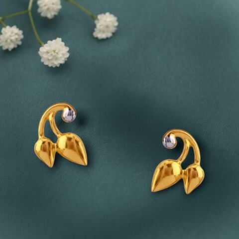 Leafy Hug Gold Stud Earrings for Kids