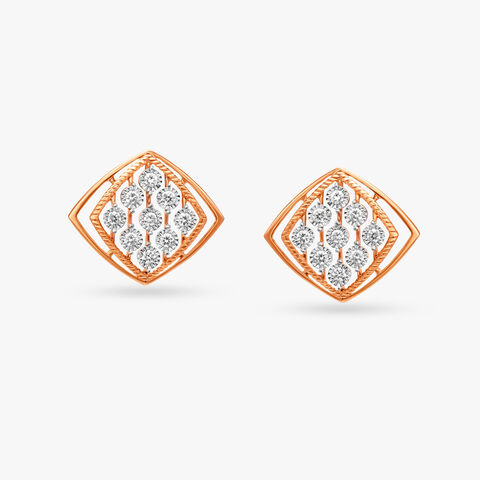 Geometric Mesh Diamond Stud Earrings