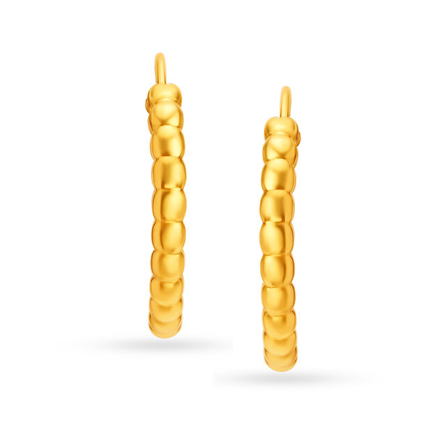 22 KT Yellow Gold Minimal Beaded Hoop Earrings,,hi-res image number null