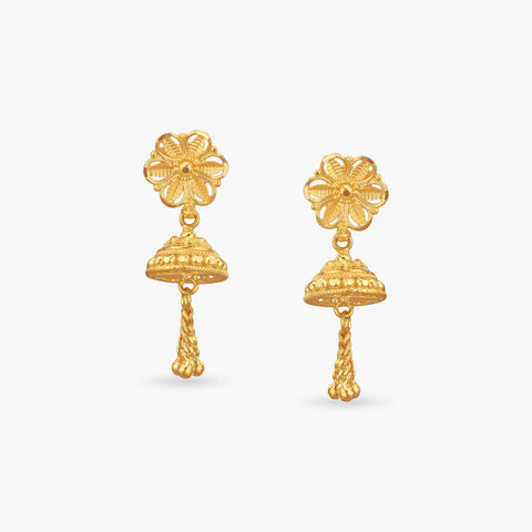 Petal Tassel Gold Jhumka Earrings