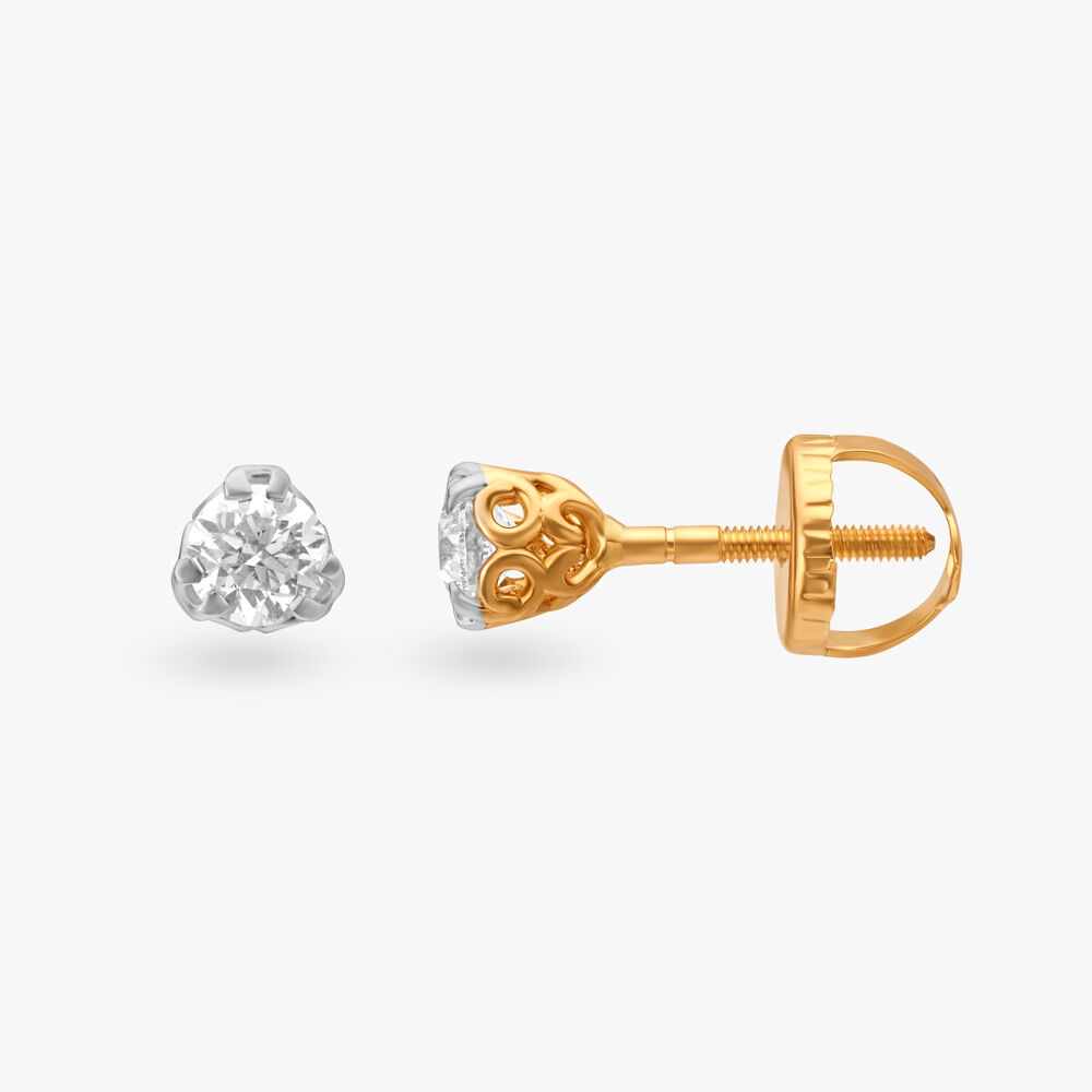 Golden Elegance Square Solitaire Stud Earrings