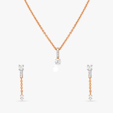 Modish Dainty Diamond Pendant with Chain and Earrings Set