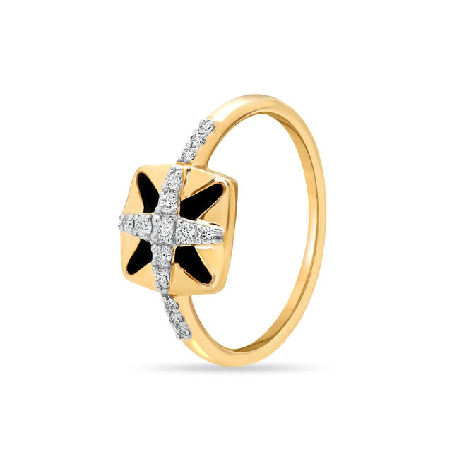 18 KT Yellow Gold Geometric Sparkle Diamond Ring,,hi-res image number null