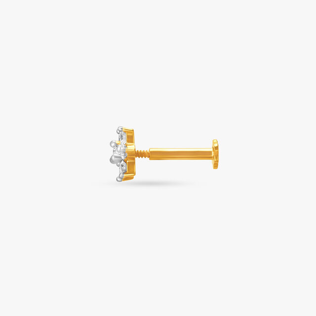 Petite Floral Gold and Diamond Nose Pin,,hi-res image number null