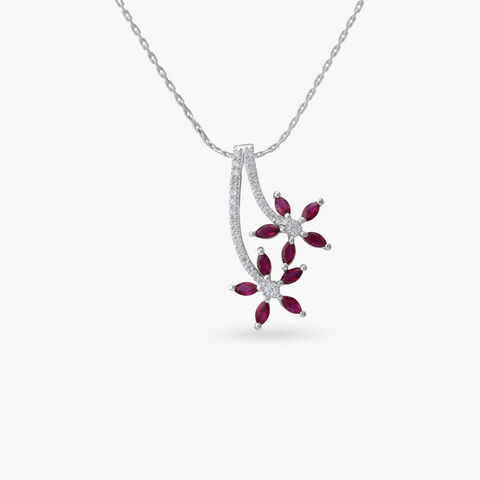 Cascading Crimson Silver Pendant and Earrings Set