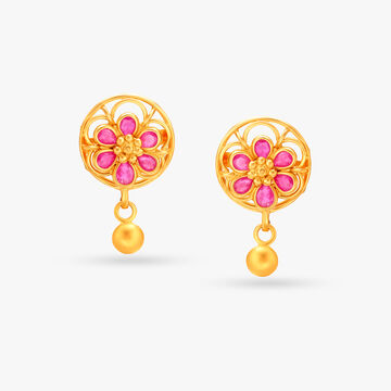 Rounded Floral Gold Drop Earrings