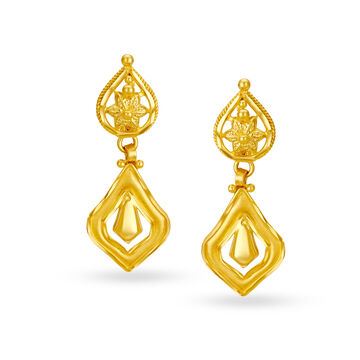 Shiny 22 Karat Yellow Gold Floral Drop Earrings