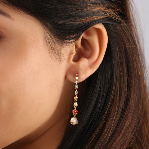 Solar Symphony 14KT Navratna Drop Earrings
