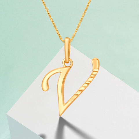 Stunning V Letter Gold Pendant