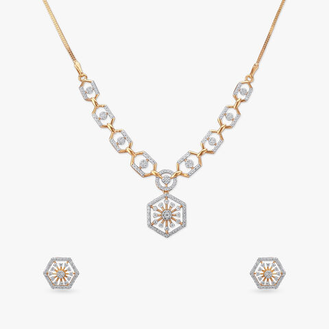 Hexagonal Elegance Diamond Necklace Set