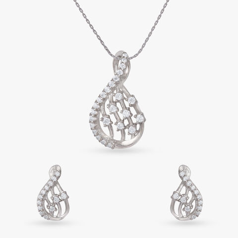 Raindrop Rhythm Silver Pendant and Earrings Set