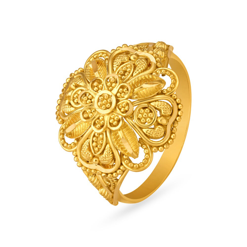 Rawa Work Floral Pattern Gold Finger Ring