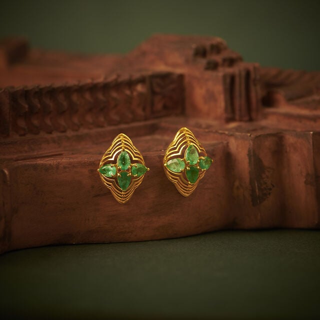 Gilded Elegance Emerald Stud Earrings,,hi-res image number null