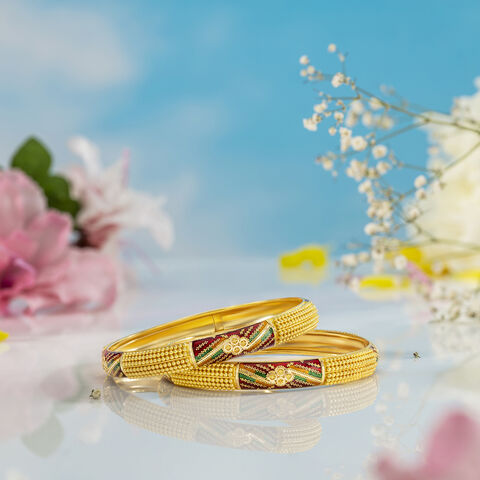 Ornamented Yellow Gold Beaded Bangles
