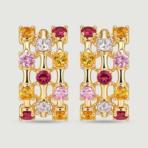 Warm Radiant Citrine Sapphire and Garnet Hoop Earrings