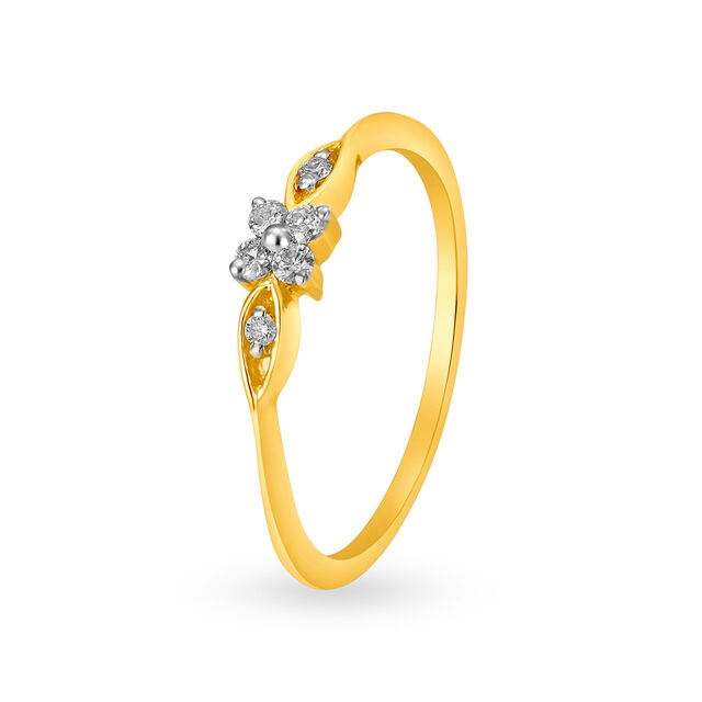 Charming 18 Karat Yellow Gold And Diamond Floral Ring,,hi-res image number null