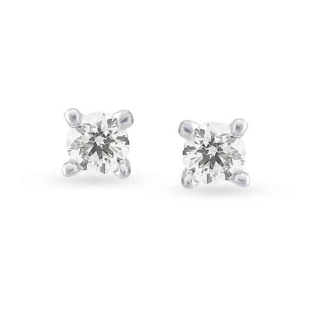Minimalistic Floral Diamond Stud Earrings in White Gold,,hi-res image number null
