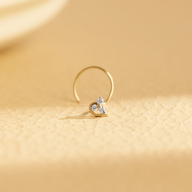 Elegant Gold and Diamond Nose Pin,,hi-res image number null