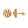 Striking Circular Floral Ruby Gold Stud Earrings,,hi-res image number null