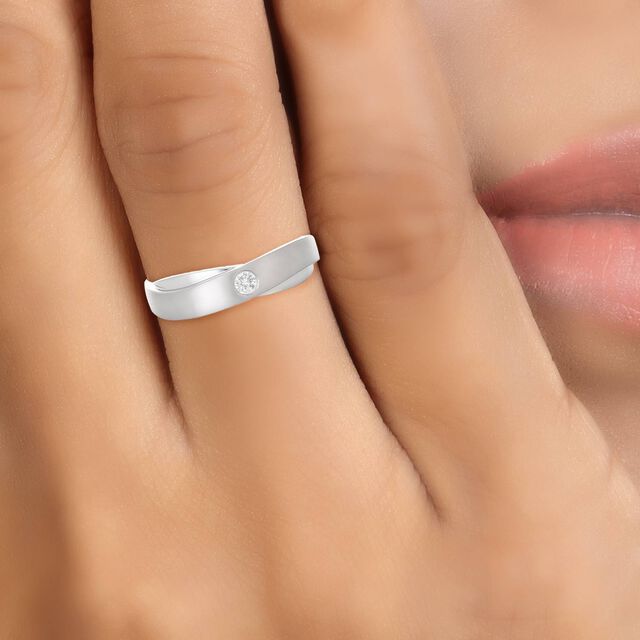 Minimalistic Intersecting Platinum and Diamond Ring,,hi-res image number null