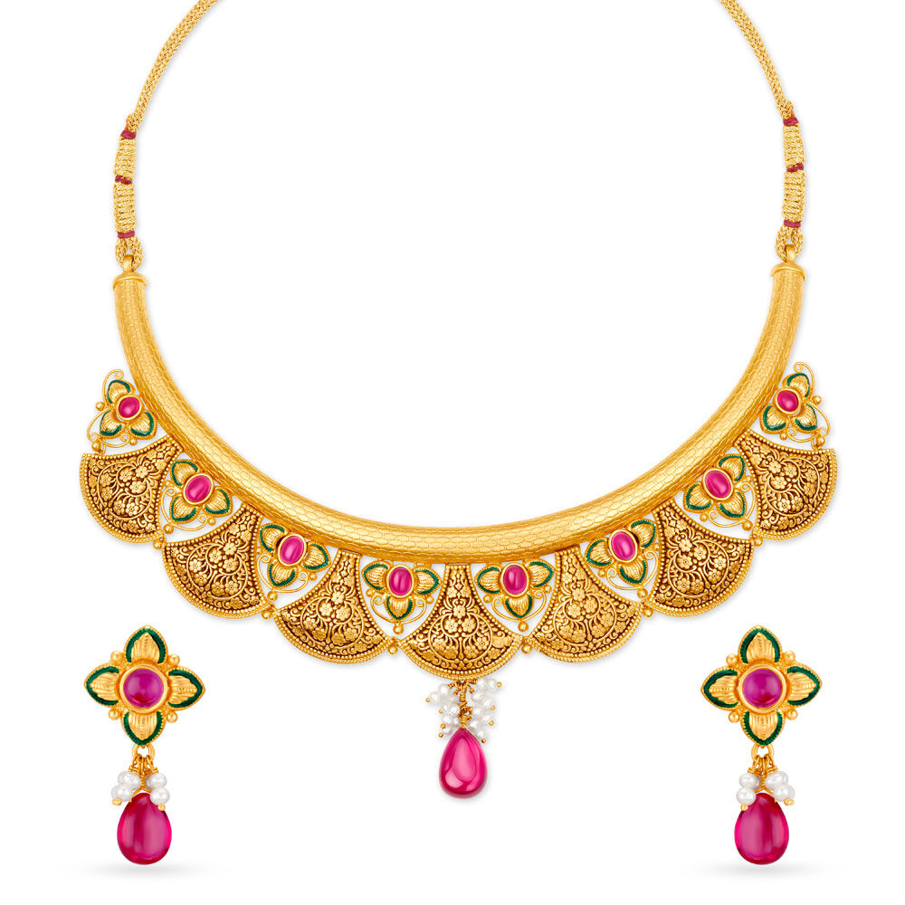 Antique Floral Gold Necklace Set