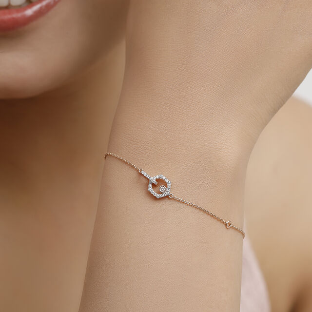 14 KT Rose Gold Hexagon Diamond Bracelet,,hi-res image number null