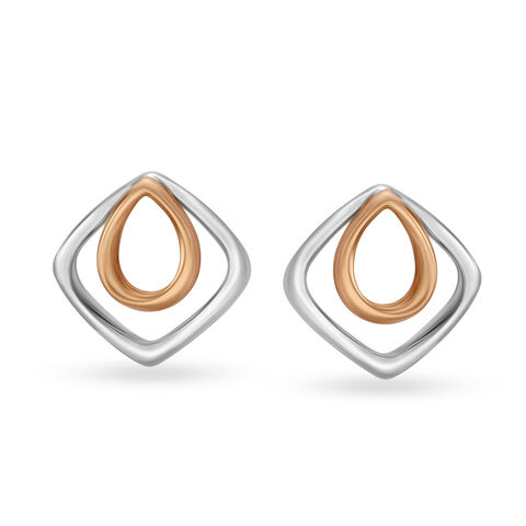 Classic Dual Quad Shape Platinum Earrings