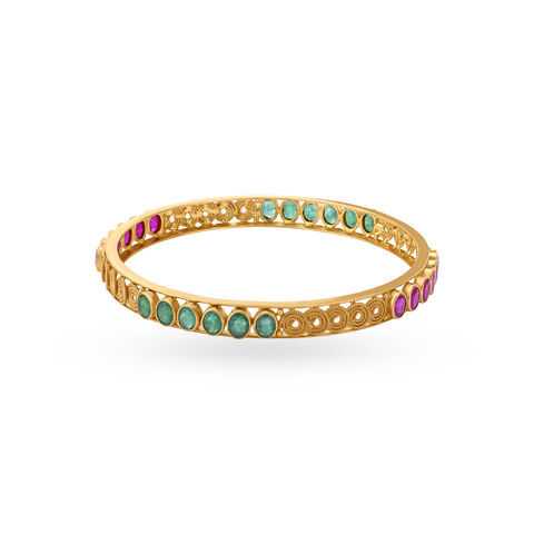 Magnificent Gold Emerald Ruby Bangle