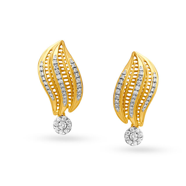 Leafy Diamond and Gold Short Drop Earrings